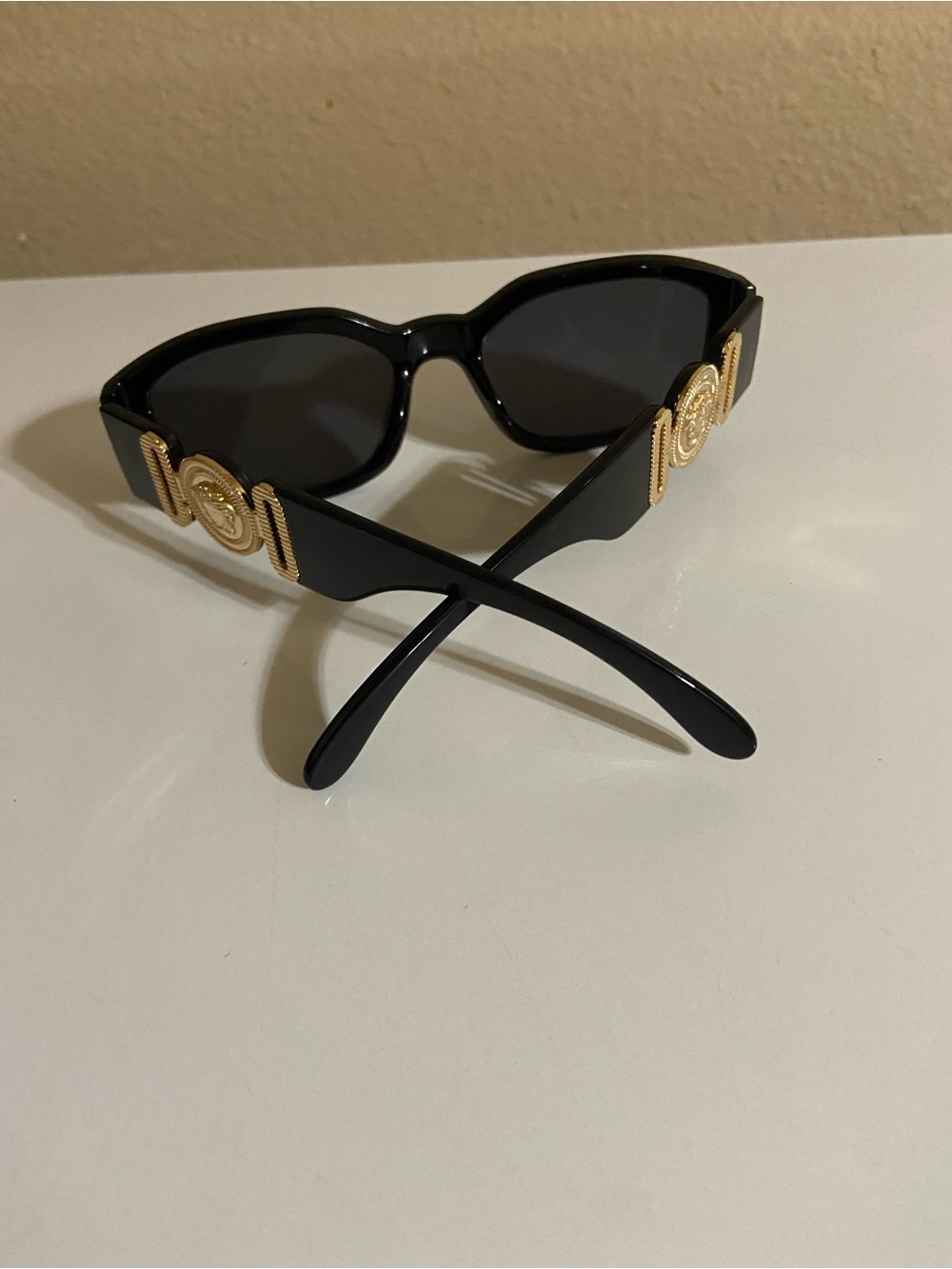 Versace Black Sunglasses with Gold Medallion Details